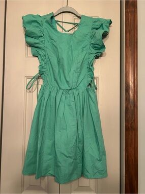 Ruffle Sleeve Dress in Teal Green